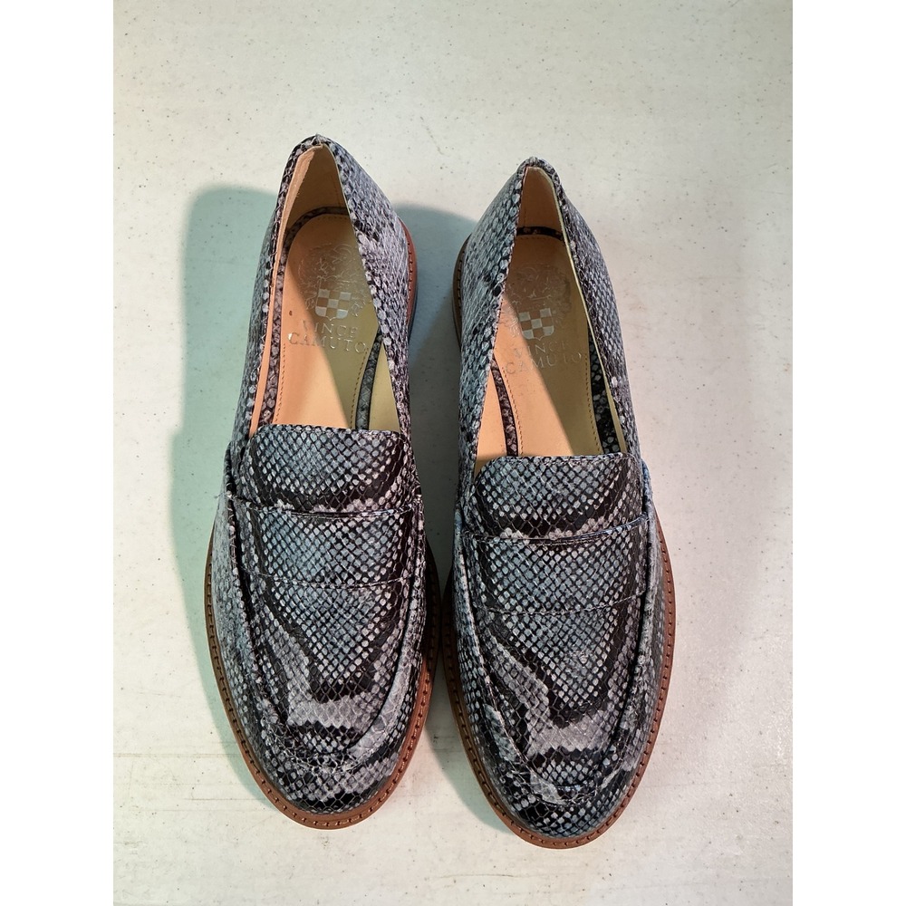 Vince Camuto Blue Snakeskin Embossed Penny Loafers Slip On Flats Womens 6.5M 37
